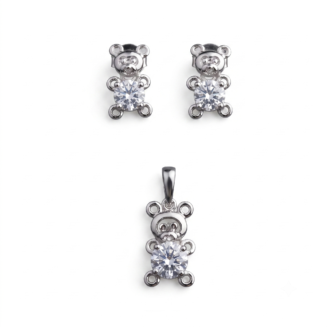 925 Sterling Silver Teddy Bear Pendant Set with Sparkling CZ Stone