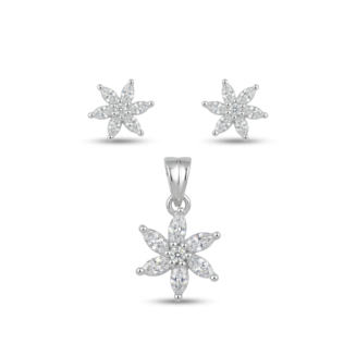 925 Sterling Silver Floral CZ Pendant Set