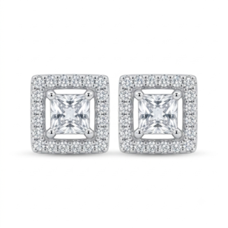 925 Sterling Silver Square Halo CZ Stud Earrings